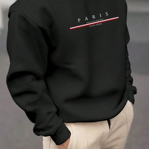 Bol Kesim Erkek Sıcak Astarlı Sweatshirt Harf Baskılı