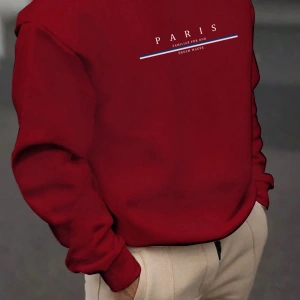 Bol Kesim Erkek Sıcak Astarlı Sweatshirt Harf Baskılı