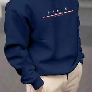 Bol Kesim Erkek Sıcak Astarlı Sweatshirt Harf Baskılı