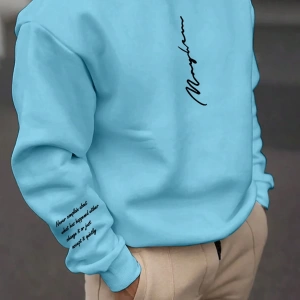 Bol Kesim Erkek Yuvarlak Yakalı Sweatshirt Slogan Baskılı