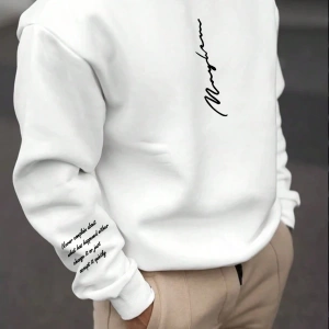 Bol Kesim Erkek Yuvarlak Yakalı Sweatshirt Slogan Baskılı