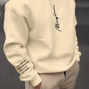 Bol Kesim Erkek Yuvarlak Yakalı Sweatshirt Slogan Baskılı