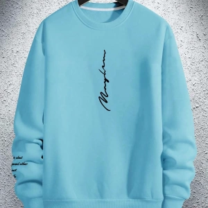 Bol Kesim Erkek Yuvarlak Yakalı Sweatshirt Slogan Baskılı