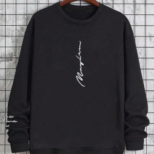 Bol Kesim Erkek Yuvarlak Yakalı Sweatshirt Slogan Baskılı