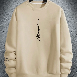 Bol Kesim Erkek Yuvarlak Yakalı Sweatshirt Slogan Baskılı