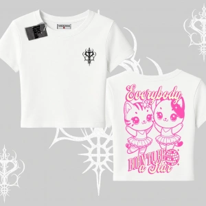 Born to Be a Star Yazılı Sevimli Kedi Arka Baskılı Babby Tee Tshirt