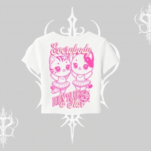 Born to Be a Star Yazılı Sevimli Kedi Arka Baskılı Babby Tee Tshirt