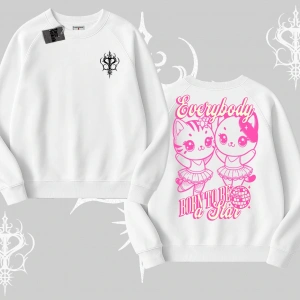 Born to Be a Star Yazılı Sevimli Kedi Arka Baskılı Biskilet Sweatshirt