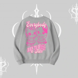 Born to Be a Star Yazılı Sevimli Kedi Arka Baskılı Biskilet Sweatshirt
