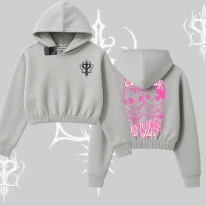 Born to Be a Star Yazılı Sevimli Kedi Arka Baskılı Kapşonlu Crop Sweatshirt