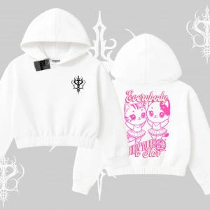 Born to Be a Star Yazılı Sevimli Kedi Arka Baskılı Kapşonlu Crop Sweatshirt