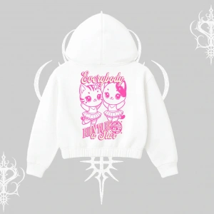 Born to Be a Star Yazılı Sevimli Kedi Arka Baskılı Kapşonlu Crop Sweatshirt