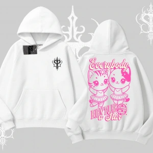 Born to Be a Star Yazılı Sevimli Kedi Arka Baskılı Kapşonlu Sweatshirt