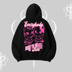 Born to Be a Star Yazılı Sevimli Kedi Arka Baskılı Kapşonlu Sweatshirt