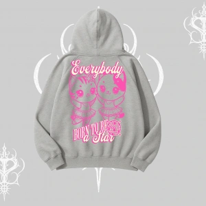 Born to Be a Star Yazılı Sevimli Kedi Arka Baskılı Kapşonlu Sweatshirt