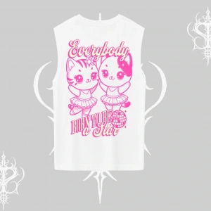 Born to Be a Star Yazılı Sevimli Kedi Arka Baskılı Kolsuz Tshirt