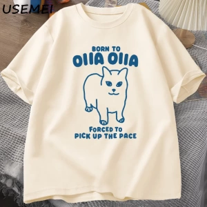 Born To OIIA Dönen Kedi T-Shirt Komik Retro Hayvan Tee 90s Pamuk Adam kısa kollu tişört Haraj 2972
