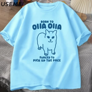Born To OIIA Dönen Kedi T-Shirt Komik Retro Hayvan Tee 90s Pamuk Adam kısa kollu tişört Haraj 2972