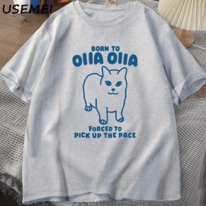 Born To OIIA Dönen Kedi T-Shirt Komik Retro Hayvan Tee 90s Pamuk Adam kısa kollu tişört Haraj 2972