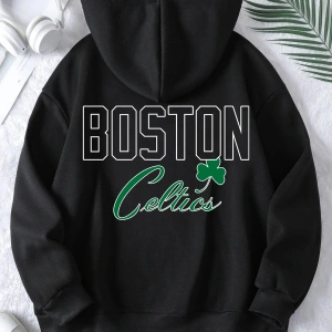 Boston Renkli Baskılı Oversize Kapüşonlu Sweatshirt Beyaz