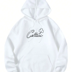 Boston Renkli Baskılı Oversize Kapüşonlu Sweatshirt Beyaz