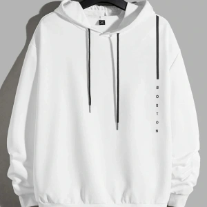 BOSTON Renkli Oversize Kapüşonlu Sweatshirt Beyaz