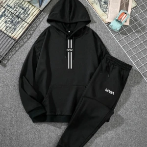 BSJEANS Unisex Nasa Şerit Baskılı Kapüşonlu Sweatshirt-eşofman Altı 2’li Set Takım BSNASA