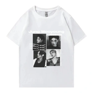 Bts Ateez Wooyoung grafik siyah tişört erkek kadın moda vintage boy kısa kollu t shirt Unisex