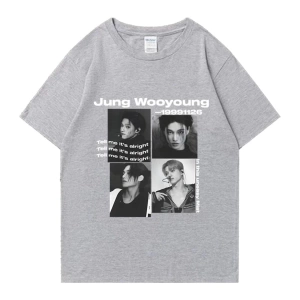 Bts Ateez Wooyoung grafik siyah tişört erkek kadın moda vintage boy kısa kollu t shirt Unisex