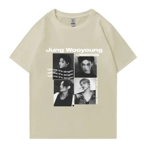 Bts Ateez Wooyoung grafik siyah tişört erkek kadın moda vintage boy kısa kollu t shirt Unisex