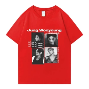 Bts Ateez Wooyoung grafik siyah tişört erkek kadın moda vintage boy kısa kollu t shirt Unisex