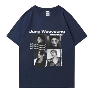 Bts Ateez Wooyoung grafik siyah tişört erkek kadın moda vintage boy kısa kollu t shirt Unisex
