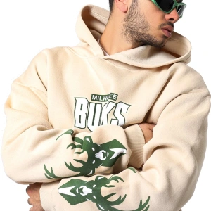 Bucks Sırt Baskılı Bej Oversize Unisex