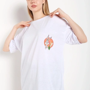 Bugs Bunny Baskılı Beyaz Oversize Tshırt