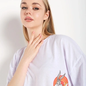 Bugs Bunny Baskılı Beyaz Oversize Tshırt