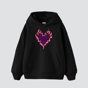 Burn Heart Baskılı Oversize Unisex Premium Siyah