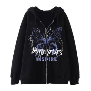 Butterflies Kelebek Desenli Fermuarlı Hoodie 14534