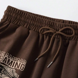 Butterfly & Letter Graphic Drawstring Waist Şort