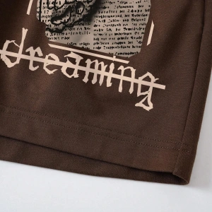 Butterfly & Letter Graphic Drawstring Waist Şort