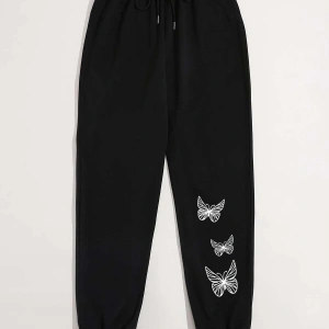 Butterfly Print Drawstring Waist 4 Mevsim Eşofman