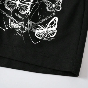 Butterfly Print Drawstring Waist Drawstring Waist Şort