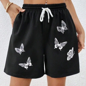 Butterfly Print Drawstring Waist Şort