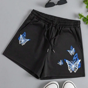 Butterfly Print Drawstring Waist Şort