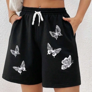Butterfly Print Drawstring Waist Şort