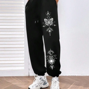 Butterfly Print Elastic Waist 4 Mevsim Eşofman