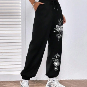 Butterfly Print Elastic Waist 4 Mevsim Eşofman