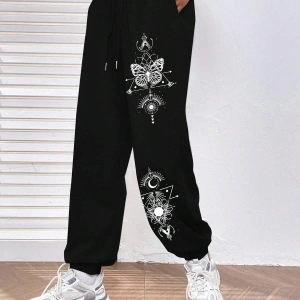 Butterfly Print Elastic Waist 4 Mevsim Eşofman