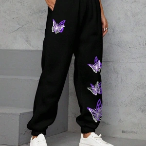 Butterfly Print Slant Pocket 4 Mevsim Eşofman