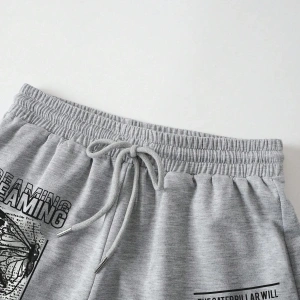 Butterfly & Slogan Graphic Drawstring Waist Şort