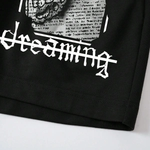 Butterfly & Slogan Graphic Drawstring Waist Track Şort